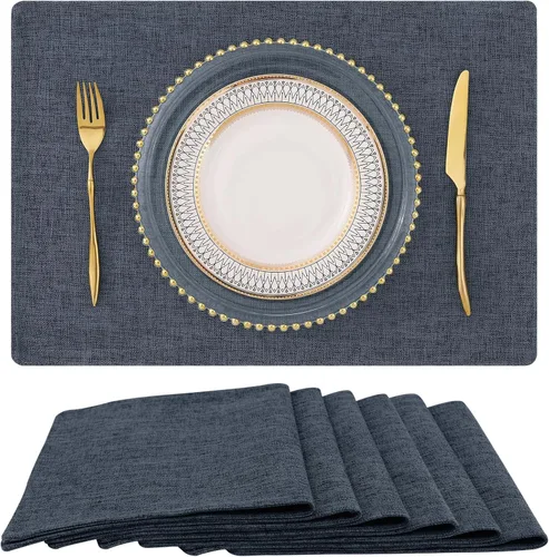Miniatura 30 de homing - Juego de 4 manteles individuales de algodón y lino, manteles de tela lavables para mesa de comedor de estilo rústico para interiores y Negro