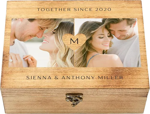 Miniatura 14 de Let's Make Memories Caja de recuerdos de madera personalizada con tapa con bisagras, caja de recuerdos de madera, almacenamiento decorativo