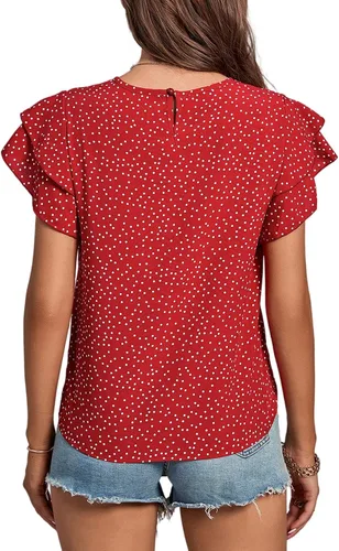 Miniatura 2 de LYANER Blusa de manga corta con cuello redondo y volantes para mujer
