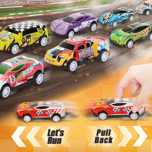 Miniatura 5 de SevenQ Coches de juguete para niños con caja de almacenamiento, 67 unidades de autos de carreras a granel, juguetes de caja del tesoro para el aula