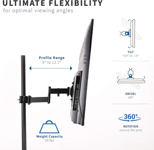 Miniatura 3 de VIVO Soporte universal para TV de 32 a 55 pulgadas con placa VESA extraíble de 2.953 x 2.953 in a 15.748 x 15.748 in, se adapta a tubos de hasta 2.0