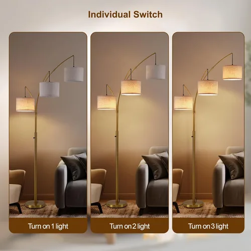 Miniatura 5 de Lámparas de pie doradas para sala de estar, lámpara de pie de arco súper brillante con control remoto, 3 lámparas de pie altas con regulación Sombra