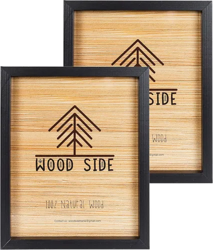 Marcos de fotos de madera negra de 8 x 10 pulgadas, juego de 2 – 100% madera maciza ecológica natural con bordes gruesos para montaje en pared y