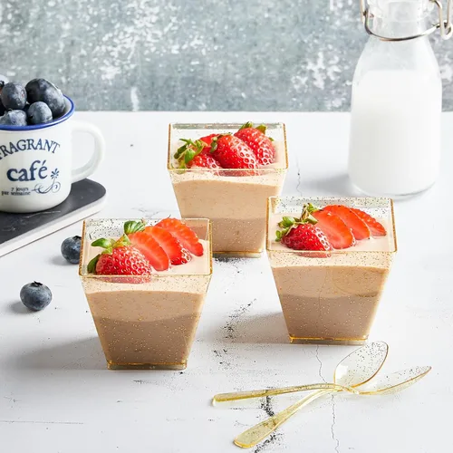 Miniatura 4 de Mini tazas de postre con purpurina dorada de 3.5 onzas con cucharas, paquete de 50 tazas de postre de plástico dorado para postres pequeños