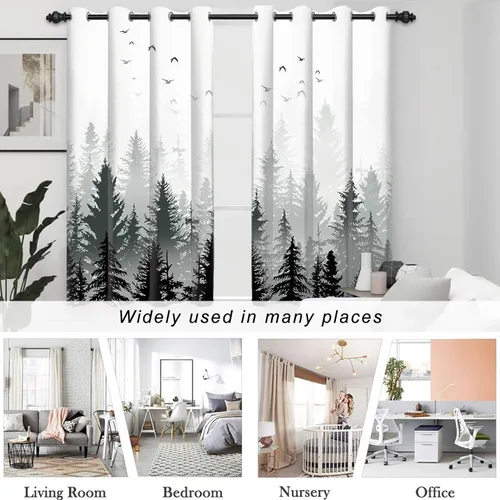 Miniatura 6 de AWERT Cortinas opacas para dormitorio, árbol negro con niebla, naturaleza, amanecer, bosque, 2 paneles para sala de estar, bloqueo de calor, 21 x 45