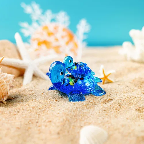 Miniatura 6 de HDCRYSTALGIFTS Figuras de tortuga marina de vidrio soplado de 2.5 pulgadas, regalo para mujeres, colección de animales marinos de vidrio hecho a
