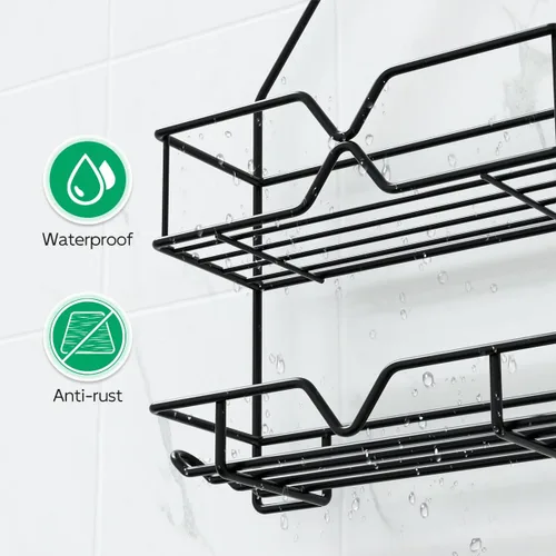 Miniatura 4 de TreeLen Organizador de ducha colgante estante de ducha sobre cabezal de ducha negro, colgador de baño para champú, navaja y jabón