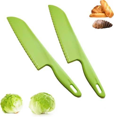 Miniatura 9 de Juego de cuchillos de plástico verde – Cuchillos grandes de 11 pulgadas y 8.7 pulgadas pequeños para cocina, preparación de alimentos y uso