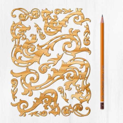 Miniatura 2 de Ajoure Lasercut Embelishments # Art Nouveau - Marcos de borde con patrón floral, chapa vintage, madera aglomerada, silueta de madera contrachapada