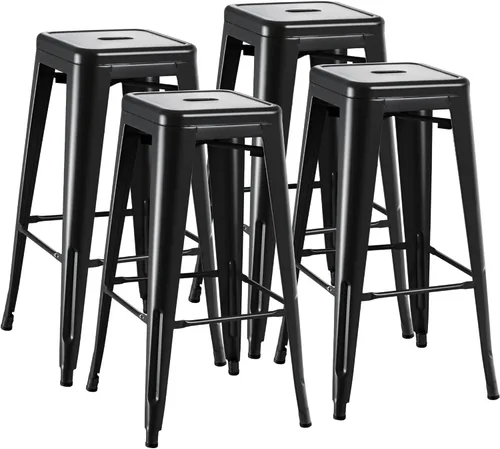 Miniatura 21 de Furmax Juego de 4 taburetes de bar de metal de 30 pulgadas, taburetes de altura de mostrador, sillas de bar industriales, taburete apilable para Azul