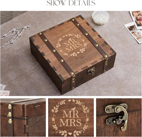 Miniatura 3 de AW BRIDAL Caja de Recuerdos de Boda para Señor y Señora para Parejas, Cajas de Madera con Tapa, Regalos de Despedida de Soltera para Novia, Fiesta