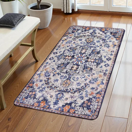 Miniatura 68 de Lahome Alfombra bohemia con medallón floral, 4 x 6 pies, color verde azulado, suave, lavable, antideslizante, apta para mascotas, alfombra