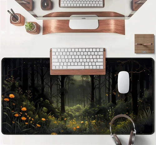 Miniatura 4 de Tapete de escritorio de bosque oscuro, tapete de escritorio verde de naturaleza XXL, alfombrilla de mouse estética extendida para plantas, Dark