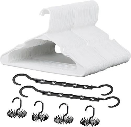 Miniatura 10 de VECELO Paquete de 25 perchas de ropa, colgador de plástico antideslizante, gancho giratorio de 360° y ahorro de espacio para armario de dormitorio