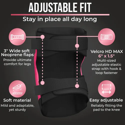 Miniatura 4 de PRO - Rodilleras estilo constructor para mujer con 3 niveles de protección, rosa, 1 par, tapa de plástico de soporte plano y cierres ajustables