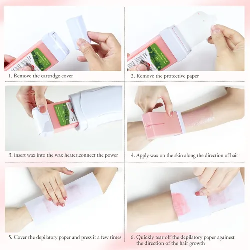 Miniatura 5 de Ceras de relleno en rollo de rosa para depilación para piel sensible, kit de depilación con rodillo para el cuerpo, piernas y brazos de las mujeres