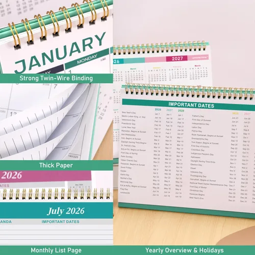 Miniatura 4 de Calendario de escritorio 2026-2027, calendario 2026-2027, julio de 2026 a diciembre de 2027, 9.8 x 8.3 pulgadas, calendario de escritorio con tapa