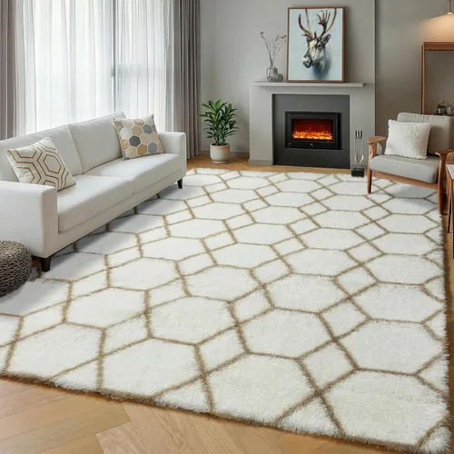 Miniatura 45 de ONASAR Alfombras de área para sala de estar y dormitorio, alfombra esponjosa lavable de 5x8 pies gris y blanca, alfombra de piso suave, afelpada