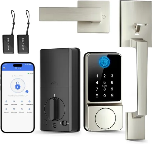 Miniatura 10 de Cerradura de Puerta de Entrada sin Llave con Manija, Conjunto de Cerradura Frontal Inteligente con Control por APP, Cerradura de Puerta con Teclado