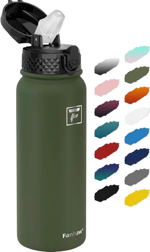 Miniatura 25 de Fanhaw Botella de agua de acero inoxidable aislada para niños de 20 onzas con tapa con popote, a prueba de fugas y antipolvo, botella de uso diario