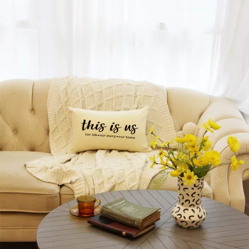 Miniatura 4 de Ogiselestyle Fundas de almohada de granja con frase "This is us" de 12 x 20 pulgadas, fundas de almohada lumbares decorativas para el hogar, funda