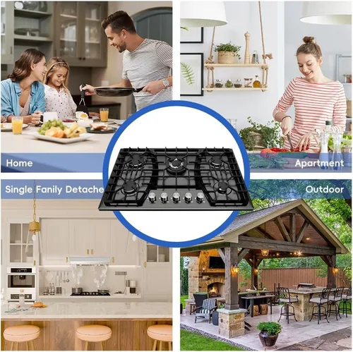 Miniatura 8 de Placa de cocina de gas de 30 pulgadas, estufa de 5 quemadores, encimera convertible de propano y gas natural integrada, encimera de acero inoxidable