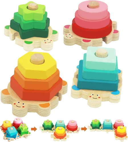 Miniatura 2 de WOOD CITY Juguetes apilables para niños pequeños de 1 a 3 años, clasificador de formas Montessori, juguetes para bebés de 12 a 18 meses
