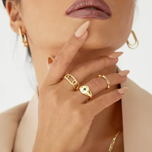 Miniatura 2 de KissYan Juego de anillos de oro para mujer, chapados en oro de 14 quilates, apilables, abiertos, con sello trenzado, ajustable, delicado, joyería