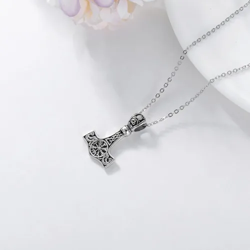 Miniatura 5 de VONALA Collar gótico de plata de ley 925, daga punk, martillo de Thor, punta de flecha, lobo, león, árbol de la vida, collar con colgante de urna
