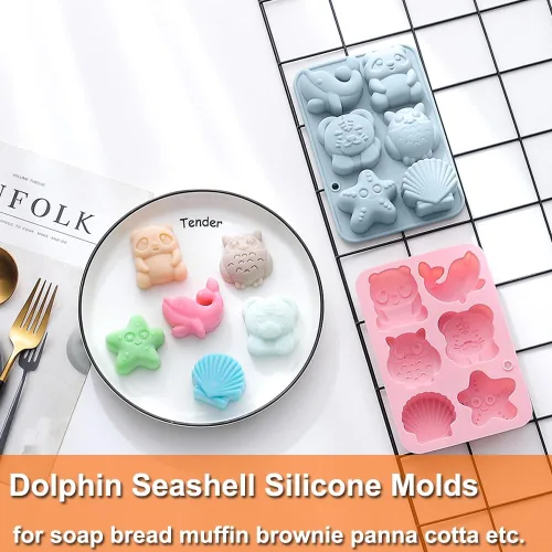 Miniatura 6 de Paquete de 2 moldes de silicona para chocolate, búho, tigre, delfín, para pasteles, gomitas, gelatina, cubitos de hielo, decoración de pasteles
