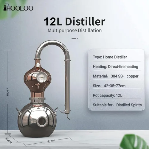 Miniatura 7 de HOOLOO Kit de destilador D15 para uso doméstico, kit de fabricación de acero inoxidable 304 con termómetro, aceite esencial de hidrosol, alcohol