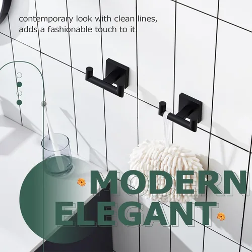 Miniatura 4 de KOKOSIRI Gancho para Bata de Baño Ganchos Dobles para Toalla y Abrigo Negro Mate para Baño Cocina Montaje en Pared, Paquete de 2 Acero Inoxidable