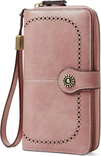 Miniatura 25 de TFKGS Billetera para mujer con bloqueo RFID de cuero, gran capacidad, porta tarjetas, cartera tipo embrague para teléfono, bolso largo de viaje