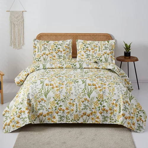 Miniatura 15 de Juego de cama de verano ligero y delgado con diseño floral de tamaño Queen/Full, conjunto de colcha y cubrecama botánico con flores lila