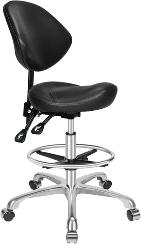 Miniatura 9 de Kaleurrier Taburete ergonómico giratorio con ruedas, hidráulico de elevación neumática, altura ajustable, silla ligera para clínica, peluquería