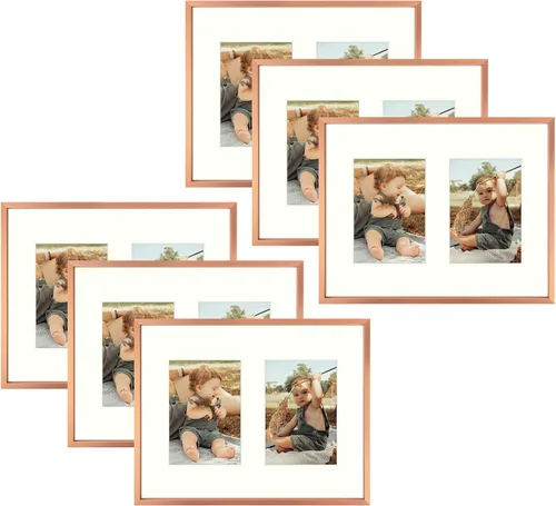 Miniatura 59 de Golden State Art, Marco de collage de aluminio de 4 x 6, muestra fotos de 6 x 4 con tapete de 2 aberturas o una foto de 8 x 10, vidrio real, Negro