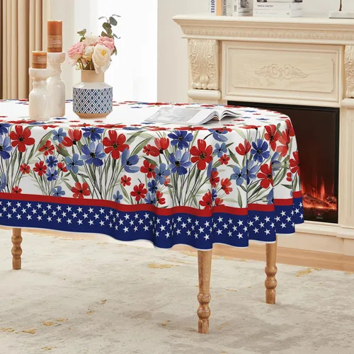 Miniatura 8 de Horaldaily Mantel del 4 de julio de 52 x 72 pulgadas, diseño patriótico de flores de amapola en acuarela, Día de la Independencia, Día