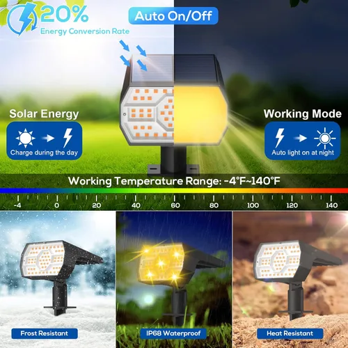 Miniatura 3 de NYMPHY Luces solares para exteriores, impermeables, IP68, 56 LED, 3 modos de iluminación, funciona con energía solar, para jardín, patio, luces