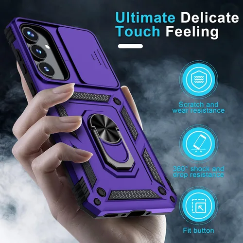 Miniatura 7 de Janmitta Funda compatible con Samsung Galaxy A35 5G, funda integrada para lente de cámara deslizante + protector de pantalla + soporte de anillo