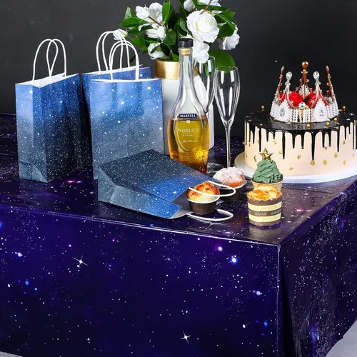 Miniatura 5 de Tatuo 1 paquete de mantel rectangular de plástico con galaxia, estrella espacial, nebulosa morada, desechable, cielo nocturno estrellado