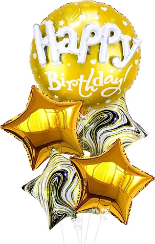 KatchOn, Juego de globos dorados de feliz cumpleaños, 23 pulgadas, grandes, paquete de 5, globos de Mylar de feliz cumpleaños, globos dorados de