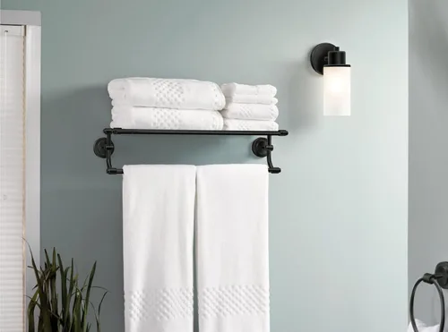 Miniatura 3 de Moen DN0794BL Iso - Estante de baño estilo hotel de 24 pulgadas de ancho con barra de toalla, color negro mate Mate negro