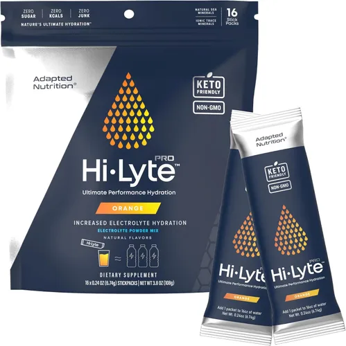 Hi-Lyte Pro - Paquetes de hidratación – 16 paquetes individuales de bebidas | Naranja | Paquetes de polvo de electrolitos saborizados | Sin azúcar,