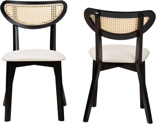 Miniatura 4 de Baxton Studio Dannell Mid-Century - Juego de sillas de comedor de 2 piezas de tela crema y madera con acabado negro