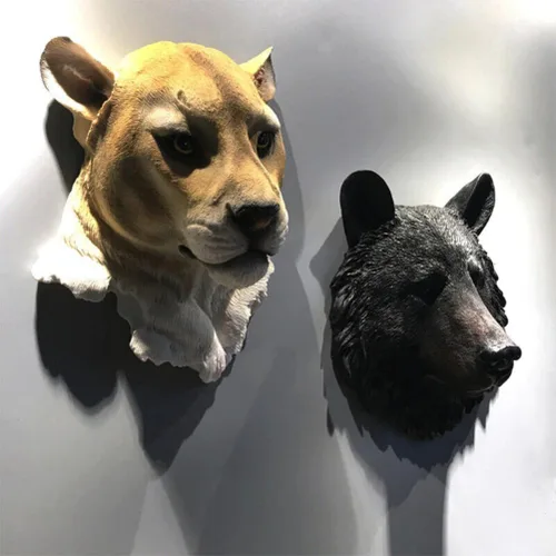 Miniatura 5 de Estatuas de resina para colgar en la pared con cabeza de animal, estatuas de bar, cafetería, escultura, decoración (leopardo negro)