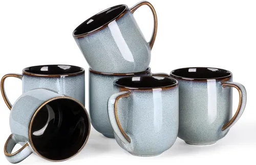 Miniatura 11 de LERATIO Juego de 6 tazas de café de cerámica de 12 onzas, grandes tazas de porcelana con mango grande para café con leche, capuchino, leche, cacao