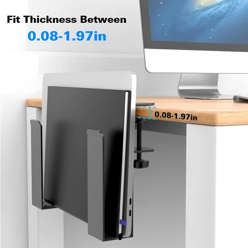 Miniatura 4 de Soporte lateral ajustable para laptop, organizador de almacenamiento de escritorio sin taladros, soporte de metal para colgar cuadernos, abrazadera