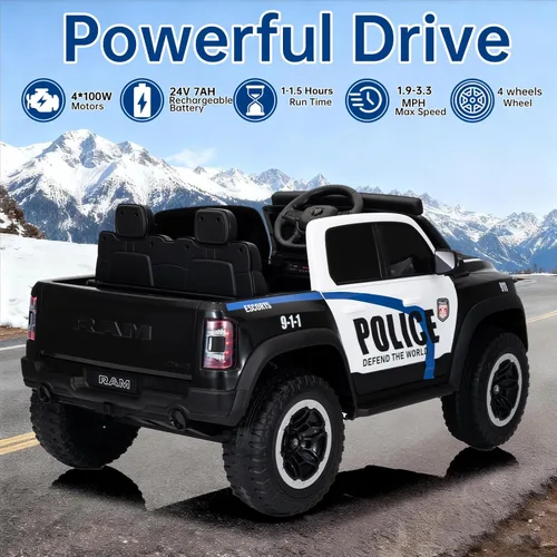 Miniatura 4 de FINITO 4WD - Camión de policía de 2 plazas para niños de 24 V, 4 x 4 pulgadas, auto de juguete con control remoto, camión eléctrico para niños