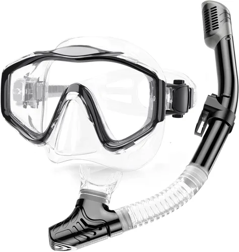 Miniatura 9 de Máscara de snorkel para adultos, juego de esnórquel seco, equipo de esnórquel para adultos, máscara panorámica de natación de vista amplia