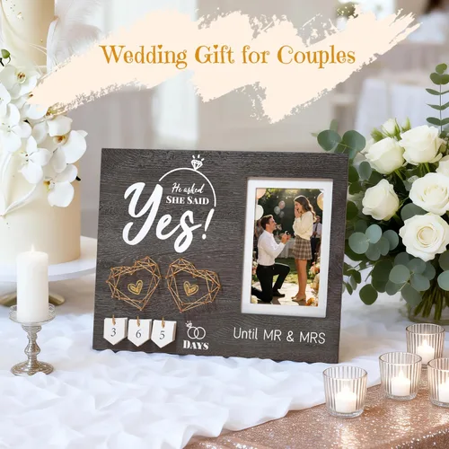 Miniatura 2 de Regalos de compromiso para parejas, marco de fotos de calendario de cuenta regresiva de boda, regalos de compromiso geniales para mujeres, parejas